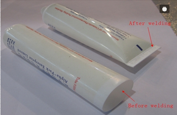 welding samples from ultrasonic tubes sealer Schweißen mit Proben.jpg