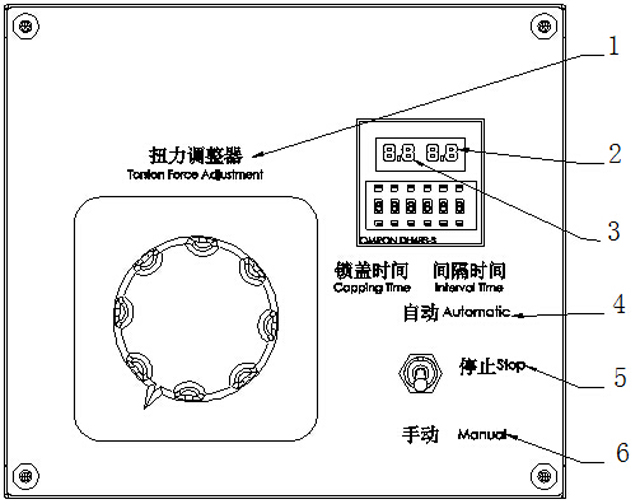 control panel for desktop screw capping machinery Bedienfeldfunktion für Schraubverschlussmaschinen.jpg
